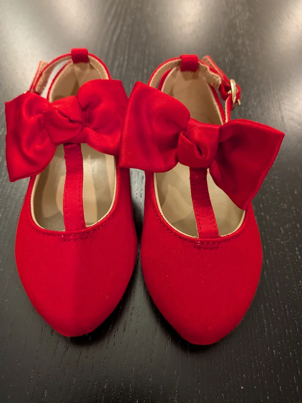 Janie and Jack Girls Red Bow T-Strap Dress Shoes